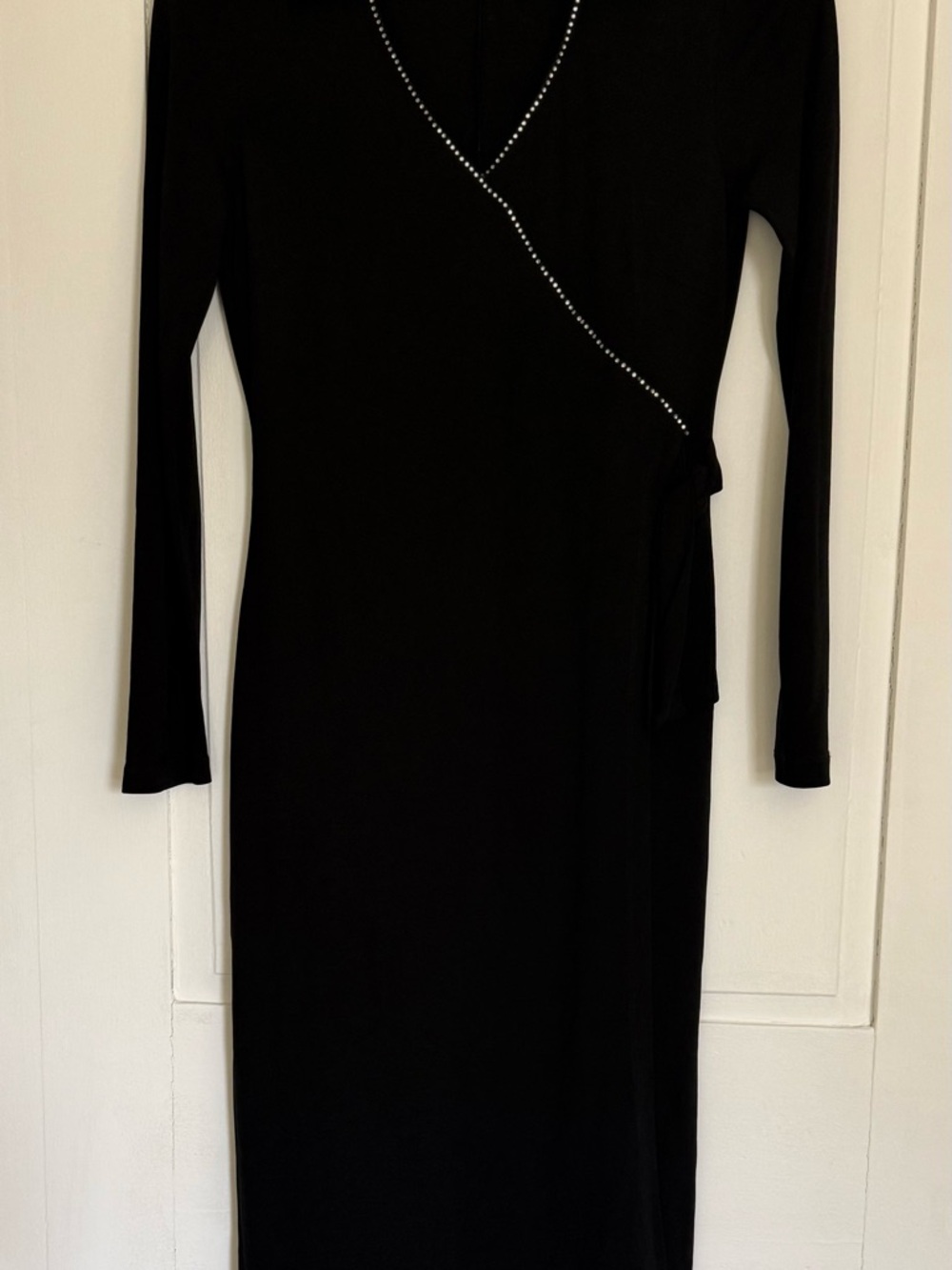 next Black Long-Sleeve Wrap Dress with Rhinestone Trim